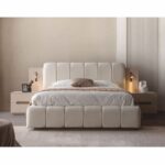 Juego de dormitorio de lujo Casa Padrino blanco / gris - 1 cama doble y 2 mesitas de noche