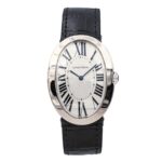 Reloj CARTIER "Baignoire" de oro blanco, zafiro y piel